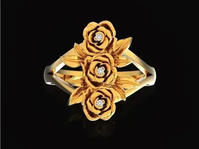  vintage ring with three roses 736 3D print model