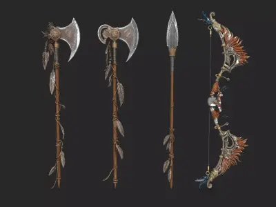 Native american diverse weapons model High Resolution 3D model