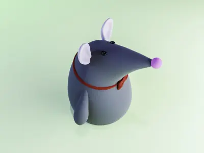 Rat mouse with red bow cute cartoon character 3D model
