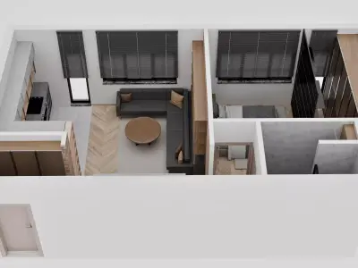 Industrial Style Apartment Interior with CAD Plan 3D model