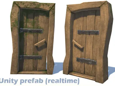 Old wooden door cartoonish ancient retro antique stylized Low-poly 3D model
