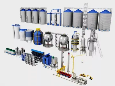 Industrial Factory Infrastructure And Storage Silo Collection 3D model