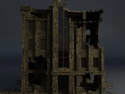 DESTROYED BUILDING CLASSICAL APOCALYPSE WAR RUINED 04 Low-poly 3D model