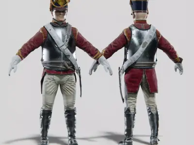 Soldier Napoleon Cavalry Cuirassier Rigged Low-poly 3D model