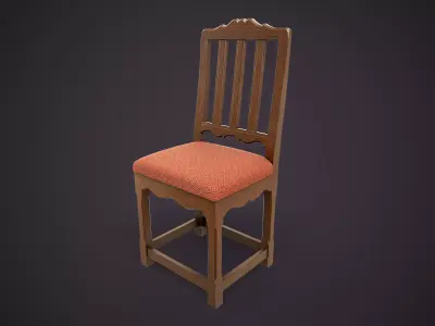 Vintage Wooden Chair Low-poly 3D model