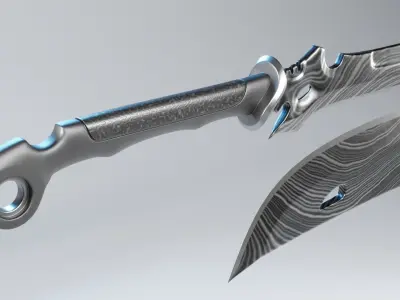 Damascus Cyberpunk Katana and Machete Low-poly 3D model