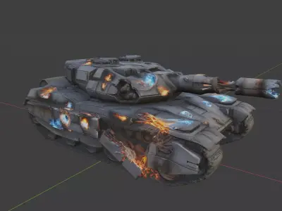 Heavy Sci-Fi Tank - Destroyed Wreck Game Ready PBR Low-poly 3D model