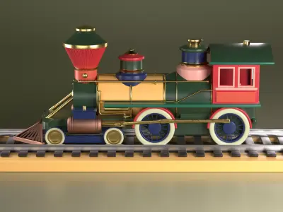 Vintage Steam Train Locomotive  Colorful ToyLike  3D model