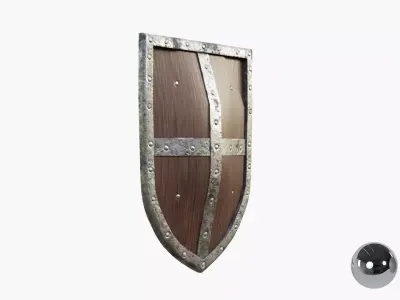 Medival knight wooden shield Low-poly 3D model