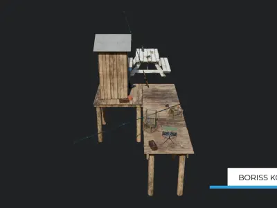 Fishermans platform near the lake Low-poly 3D model