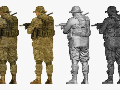 soldier stying and holding rifle in chest 001152 3D model