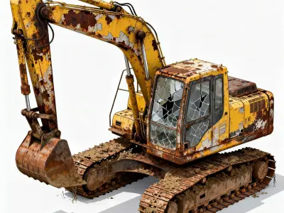 Derelict Old Crawler Excavator 3D Model Low-poly 3D model
