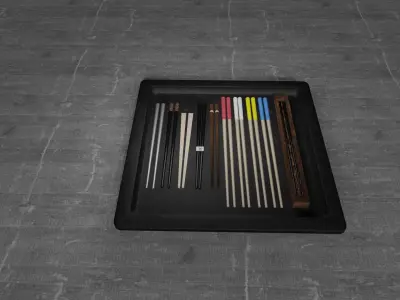 chopsticks set of in box Low-poly 3D model