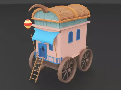  Stylized Medieval Caravan Low-poly 3D model