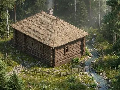 Stylized Medieval Slavic Log Hut  3D Model Low-poly 3D model