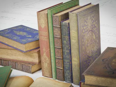 6 Old Books Medieval Low-poly 3D model