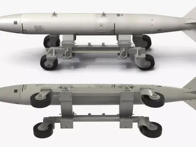 Nuclear Aircraft Bomb with Transport Trolley 3D model