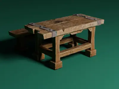 Medieval table 2 Low-poly 3D model