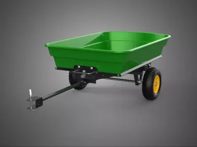 GREEN YELLOW POLY PP TRAY TOWING TRAILER CARGO CART WAGON GARDEN 3D model