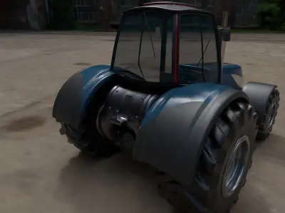 Tractor 3D model in desert Low-poly 3D model