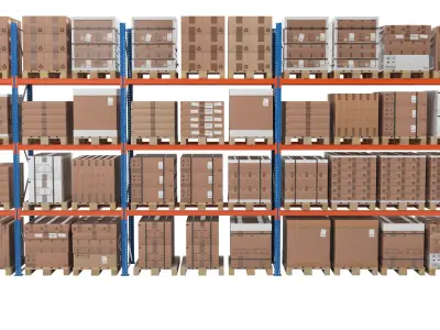 Warehouse Shelf With Pallets 3D model