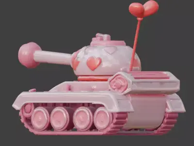 Stylized Valentine  Battle Tank 3D Model Low-poly 3D model