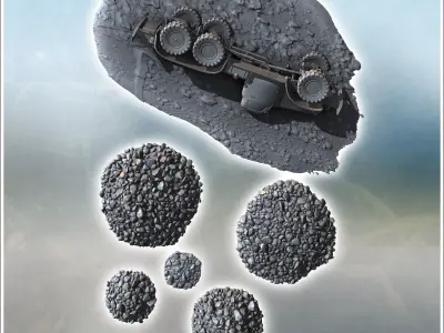 Set of ruins and debris with the carcass of a six-wheeled truck  3D print model