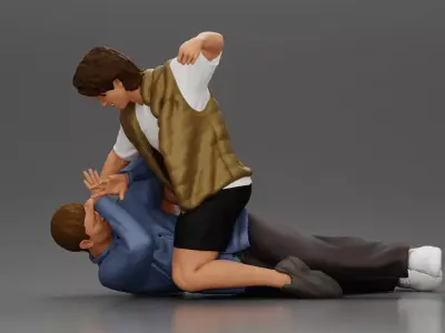 Man Confronting Opponent in Intense Struggle on the Street 3D print model