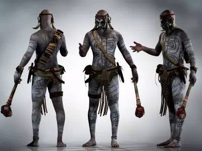 Native warrior Low-poly 3D model