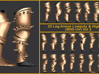 Leg Armor Highpoly and Lowpoly With UVs Vol 2 Low-poly 3D model