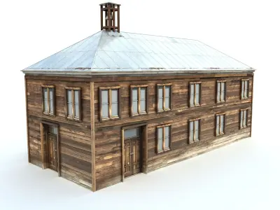 Low Poly Wild West School Low-poly 3D model