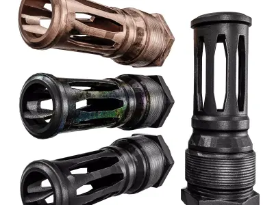 R2C Flash Hider Muzzle Brake  Low-poly 3D model