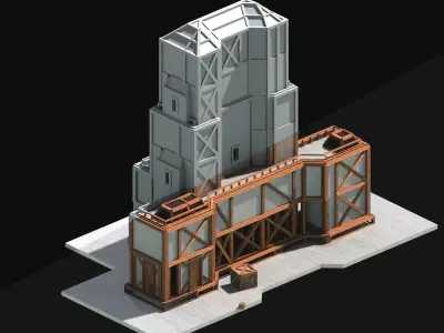 Medieval Low Poly Building  Castle Wooden Village Stone House 46 Low-poly 3D model