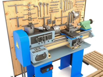 Lathe machine workbench workshop Industrial garage tools 3D model