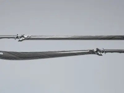 Damascus Cyberpunk Katana and Machete Low-poly 3D model