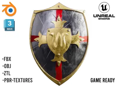 Knight Crusader shield 02- Low-poly 3d model Low-poly 3D model