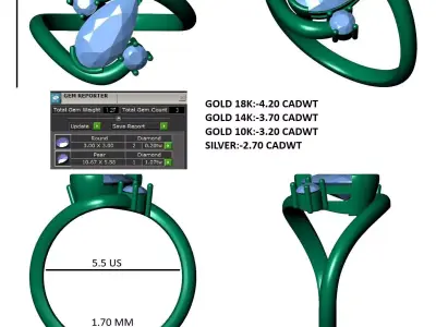 Pear And Round Stone Bypass Ring 3D print model purchase