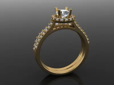 Diamond Halo Engagement Ring Set With Band 5mm 3D print model