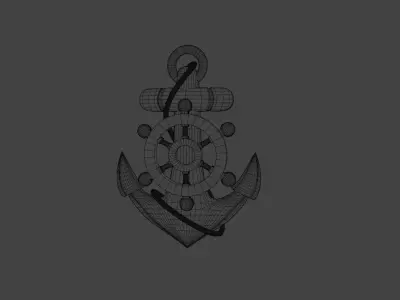 High Res Metal Ship Anchor with a Rope 3D model