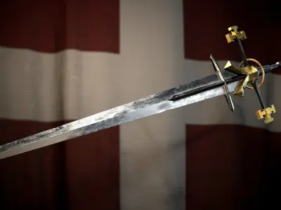 Medieval Great Templar sword Game ready Low-poly 3D model