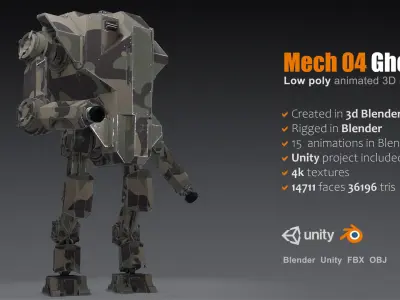 Package of 10 Battle Mechas Low-poly 3D model