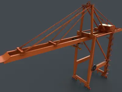 PBR Quayside Container Crane V2 - Orange Low-poly 3D model