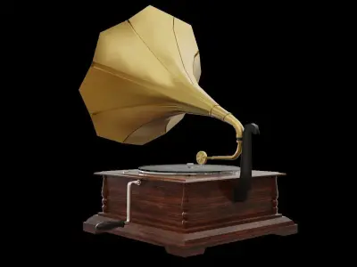 Gramophone golden Low-poly 3D model
