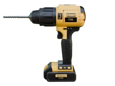 Cordless Drill with drill bit Low-poly 3D model