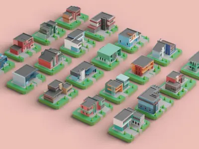 Low Poly Modern House Pack - 20 Houses 02 Free low-poly 3D model