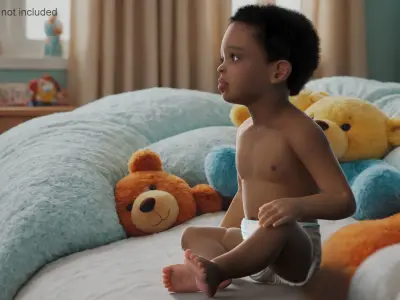 African Baby Boy Light Skin in Diaper Sitting 3D model