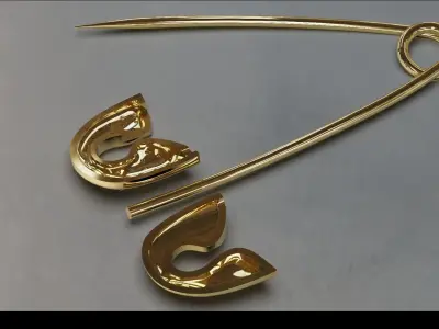Gold Safety Pin with Diamonds 3D print model