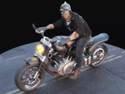 Biker on motorcycle with shotgun 3D model