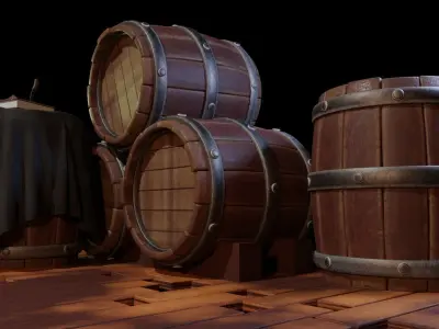 Wooden Barrel - Game Assets - Wine Barrel Low-poly 3D model
