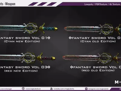 Fantasy Swords Vol 1  combo 4in1 Low-poly 3D model